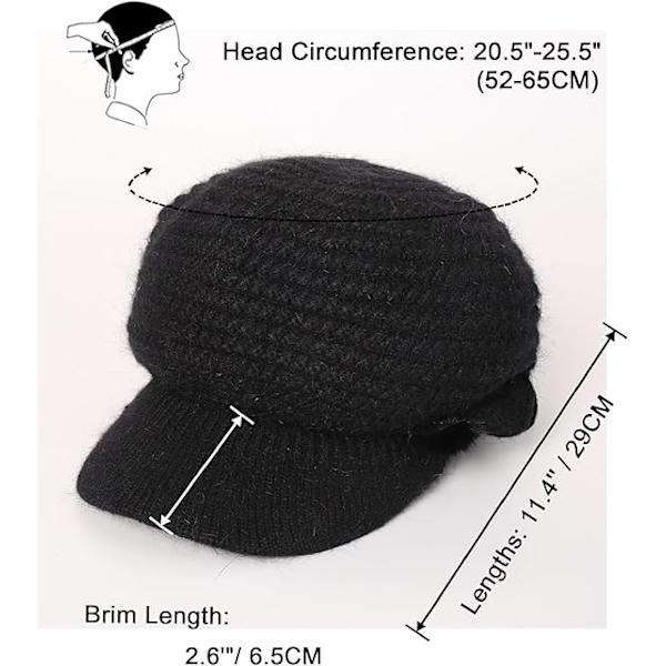 Beanie-Huer til Kvinder Vinterhuer Fleeceforet Beanie Blomsterstrikket Huer Damebasker med Skygge Cloche Huer Termisk Hue Kvinder Kasketter Ulden Hue