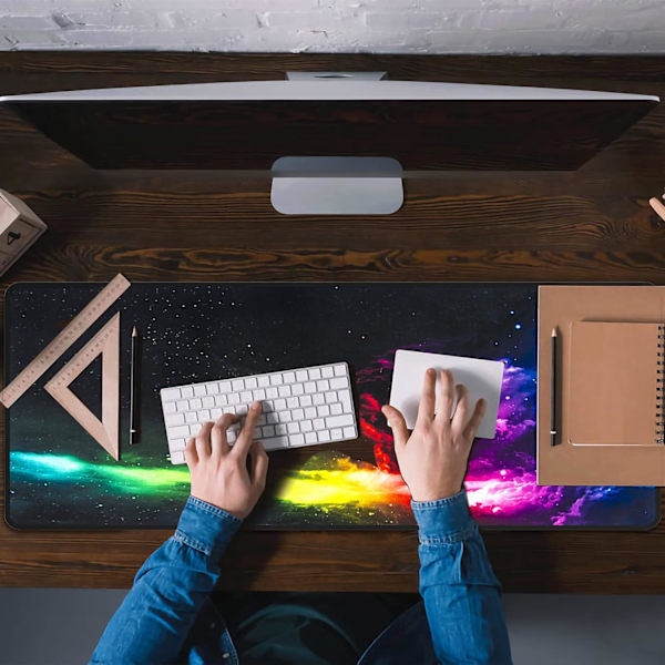 Stor Gaming Musematte (31,5 × 11,8 × 0,12 tommer) med sydde kanter, utvidet musematte, holdbar sklisikker base av naturgummi, vaskbar tastaturmatte, Nubula