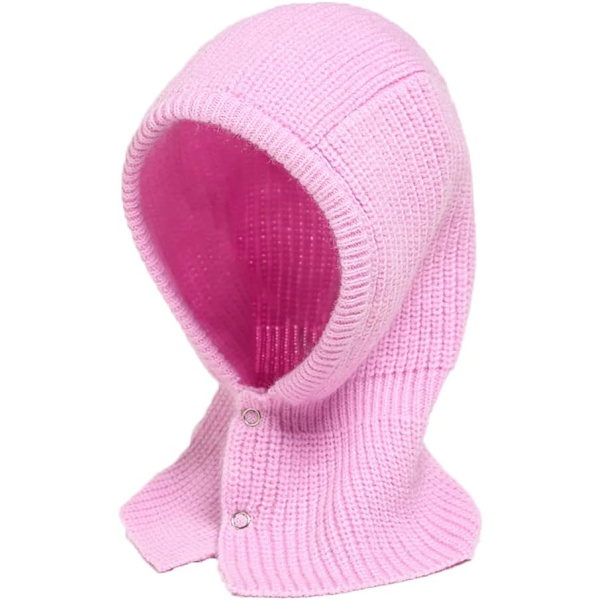 Balaclava Stickad Pullover-Mössa Vinter Varm Huva Halsduk Beanie Hatt för Kvinnor Män (Rosa)