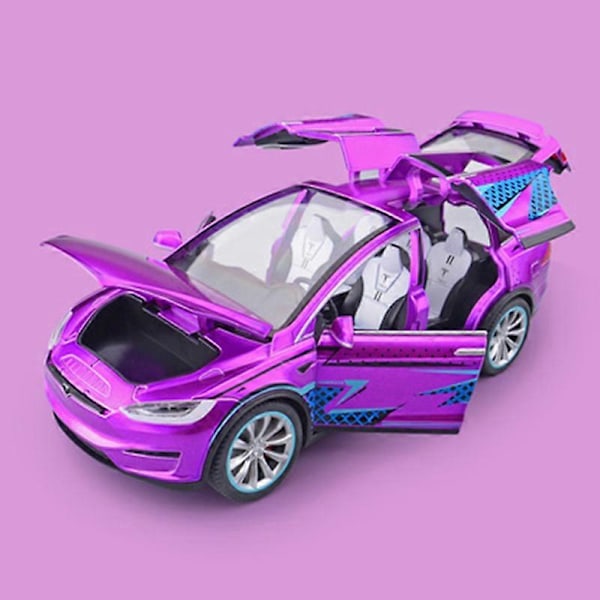 1:24 Tesla Model X SUV Legeringsbilmodell Støpt Metall Kjøretøy Bilmodell Simulering Lyd og Lys Samling Barneleke Gave Purple