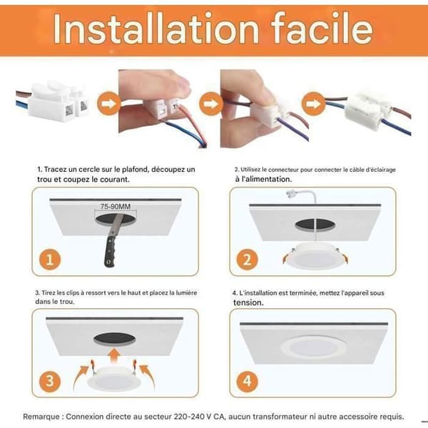 Extra Platta Infällda LED-spotlights - 6W - Neutralvit 4000K - Φ70-85mm Hål - 10-pack - För Kök, Vardagsrum, Hall