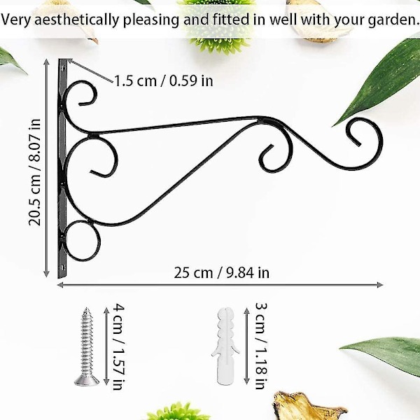 4 stk. Smedejerns Hængende Plante Krog Væghængt Planteholder Med Skruer Væghængt 26 * 21 * 1,5 cm Retro-sort