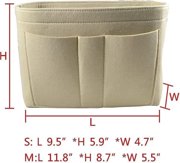 Filt Handväska Organizer Kvinnor Inner Organizer Handväska Förvaringsväska (beige, S)