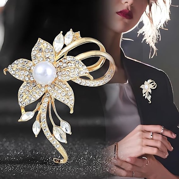 Kollektion med blommiga broscher för kvinnor - Eleganta broscher för kvinnor tillverkade med kärlek och stil - broscher och nålar för kvinnor - blomsterbrosch golden