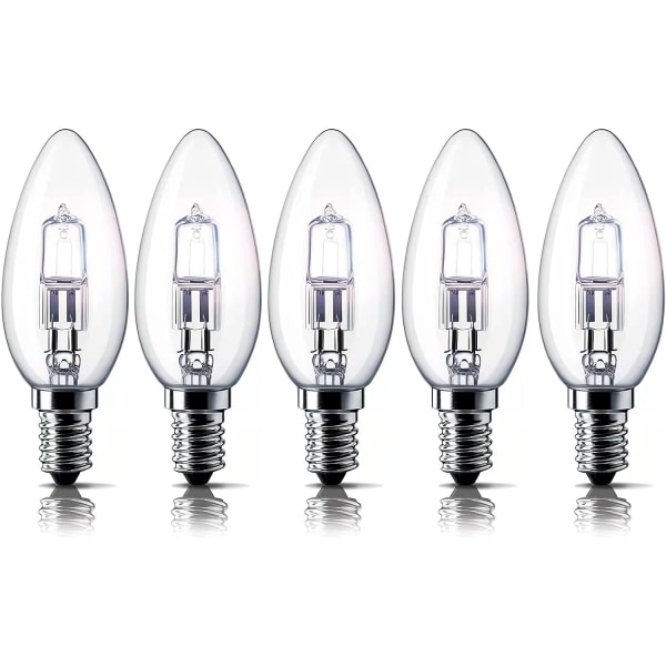 E14 42W Halogen Candle Light Bulbs, Small Edison Screw Bulb (SES) 2700K Warm White Dimmable Pack of 5 [Energy Class C]