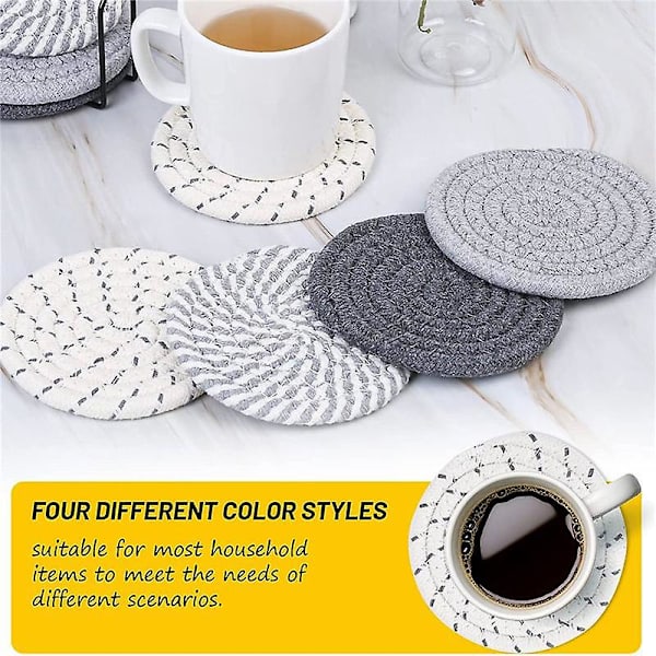 8 stk drikkebrikker med holder, 4 farger absorberende brikker for drikke, bomullsvevd brikkesett