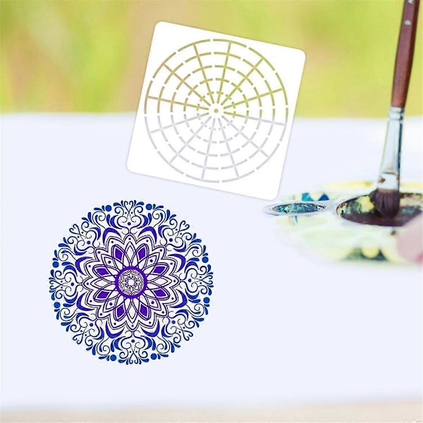 15 kpl Mandala-pistemaalaustyökalusapluunasetti, uudelleenkäytettävä mandala-sapluunamalli kivelle, puulle C