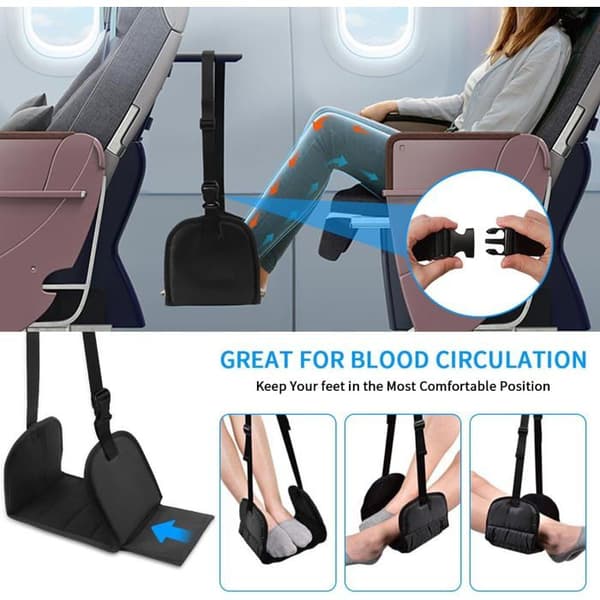 Flygfotstöd, Resefotstöd med Memory Foam, Justerbart Bärbart Benstöd för Flygplan, Svart