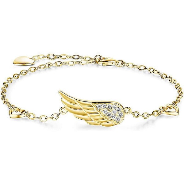 Fantastisk Engel Vinge Armbånd S925 Sølv Hvid Cubic Zirconia Lykkesymbol Fjer Justerbar Håndkæde Led Armbånd Gold