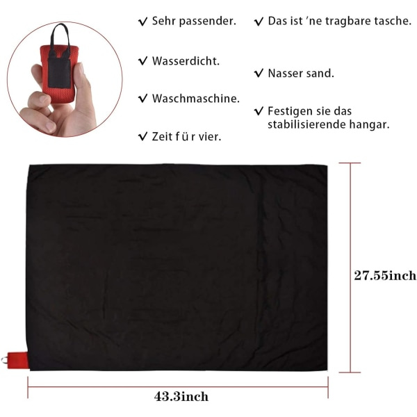 Mini-taskukokoinen piknikviltti (70*110cm) Kevyt vedenpitävä kestävä taitettava rantamatto kantokassilla, sopii patikointiin, kävelyyn