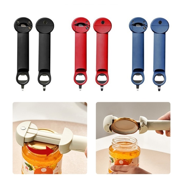 1. multifunksjonell, sammenleggbar flaskeåpner og boksåpner, svart Black