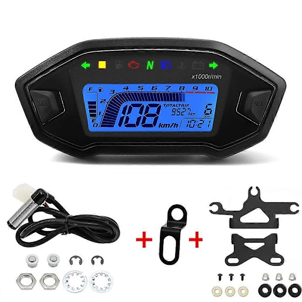 2023 Nyhet 7 Färger Digital Hastighetsmätare Moto Instrumentbräda 10000RPM Motorcykel LCD Display Odometer Varvräknare för 1,2,4 Cylinder 7