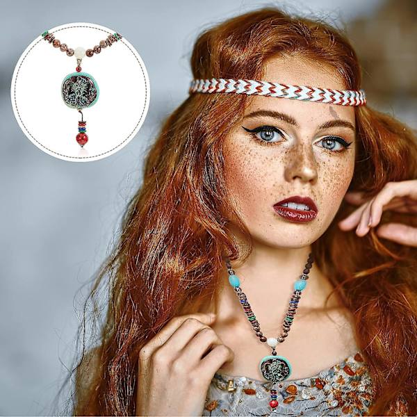 2 kappaletta Boho-kaulakorua naisille, Vintage pitkä helmikaulakoru käsintehty turkoosi kala norsu pitkä kaulakoru paksu Nepal kaulakoru naisille tytölle Je
