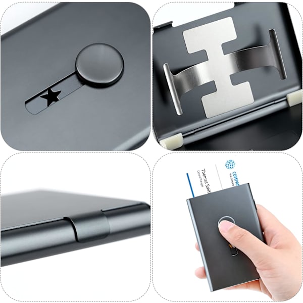 Visitkort, hållare bärbar kort skydds fodral aluminiumlegering smal kort plånbok automatisk pop up ficka visitkort fodral(grå)