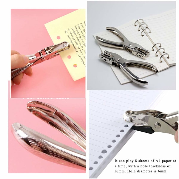 3 stansar med ett hål, handhållen stans med ett runt hål, stans för papper, stans för ett hål, krommetallstans för pappershantverk, scrapbooking, kort, presentlappar