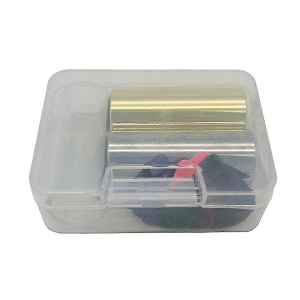 Gitarr Slide, Set med 1 Glas Slide, 1 Stål Slide och 1 Mässing Gitarr Slide, Bonus 10 Gitarrplektrum