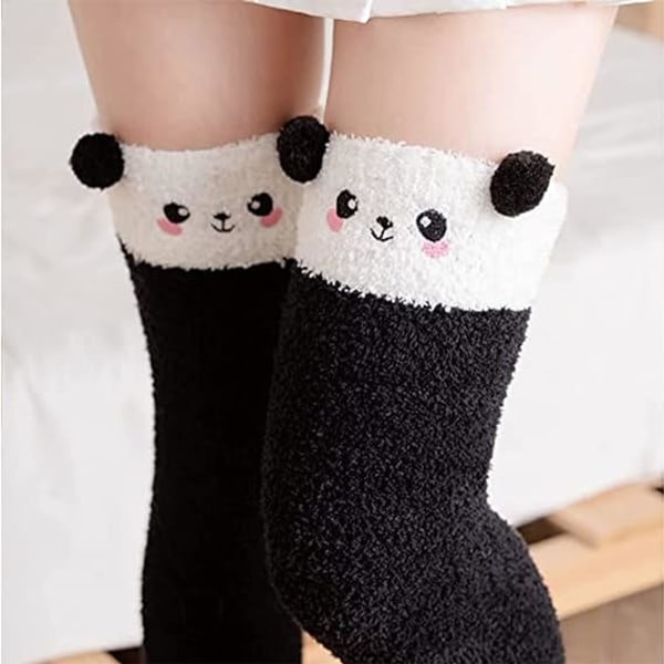 1 par knehøye sokker for kvinner (svarte), knehøye sokker, Panda Soc
