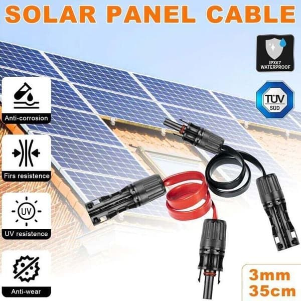 4mm² platt solpanelkabel; flexibelt IP67 solcellsförlängningspar; röda/svarta kontakter och kopplingar