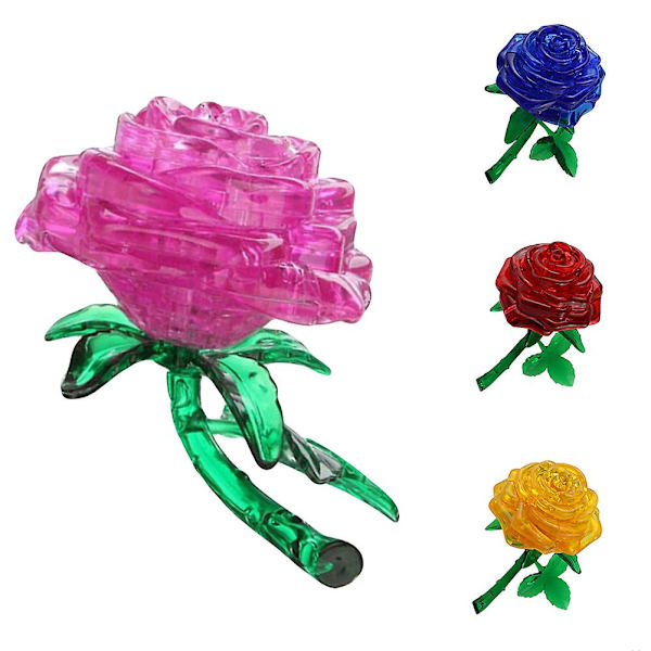 Vacker 3D-rosblomma kristallpussel DIY-pusselgåva pryl barn IQ-leksak Blue