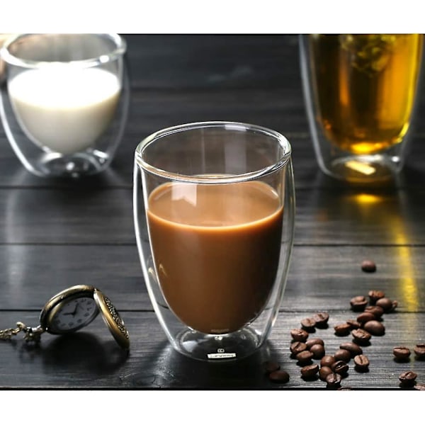 Glass Kaffe Kopper, Dobbelt Vegg Isolerte Termiske Kopper Drikkeglass For Te/kaffe/latte/cappucino/cafe/melk (1, 350ml/12oz)