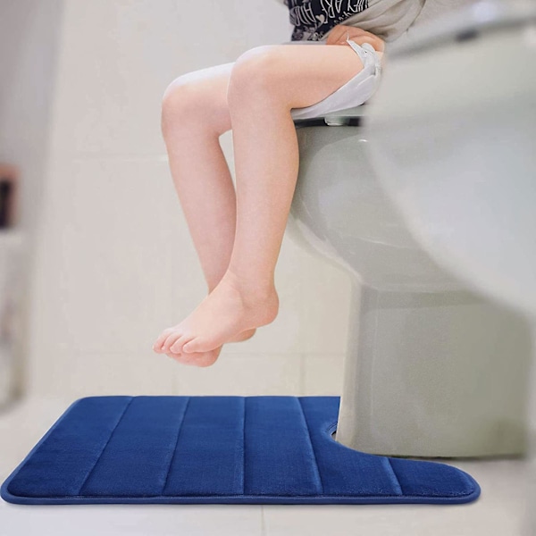 U-formet hukommelsesskum toiletbadmåtte hukommelsesskum tæpper Navy Blue