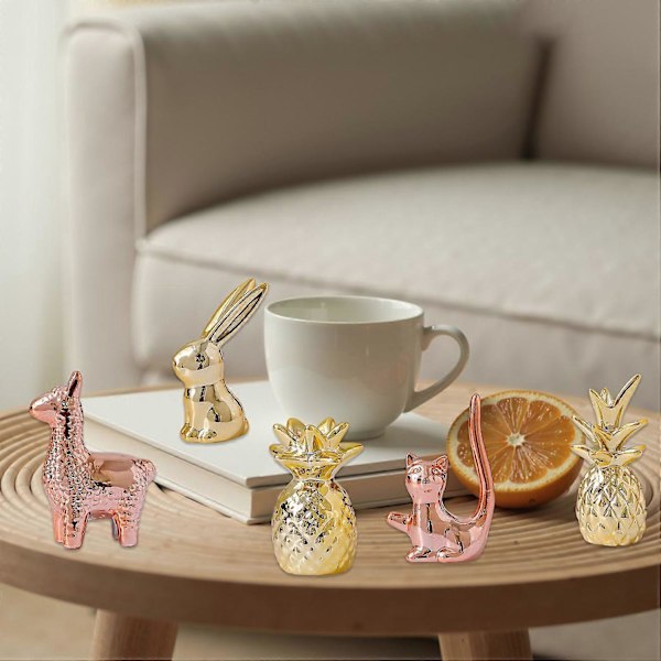 Mini Keraamiset Eläinfiguurit Pienoispupu Kissa Laama Ananas Patsas Pöydälle Hyllylle Työpöydälle B