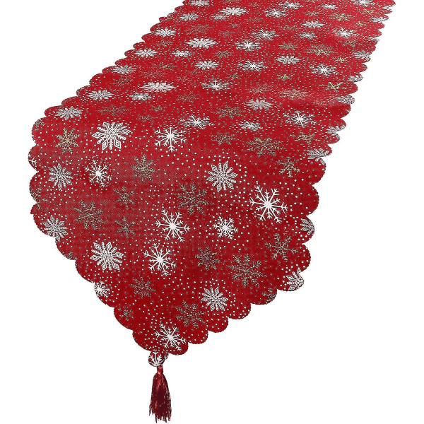 35x180cm joulupöytäkiskot - punaiset lumihiutalekuvioilla