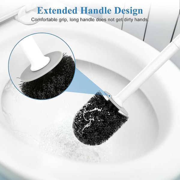 2-paks toalettskålbørste med langt håndtak - plastholder, dryppsikker, enkel å montere