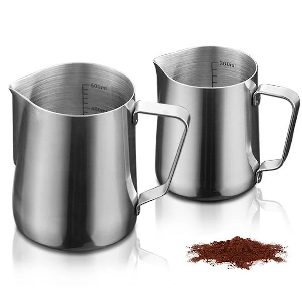 Mælkekande, 350ml+600ml Håndholdt Rustfrit Stål Skummende Kande, Kaffe Fløde Mælkeskummer