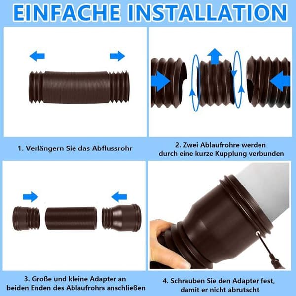 Flexibel stuprörsförlängningssats, passar 90/100 mm stuprör, justerbar längd 35–100 cm (brun, 2-pack)