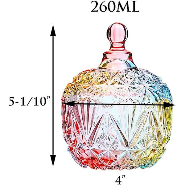 1 stk fargerik glassbeholder, godteribeholder med lokk, kakeboks, smykkeskrin, buffebeholder, kjeksbeholdere (260 ml / 9 oz)