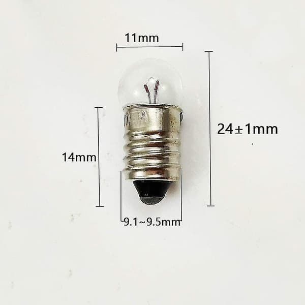 10-pakning med E10 skruebase for lommelykt, 2,5V 0,3A