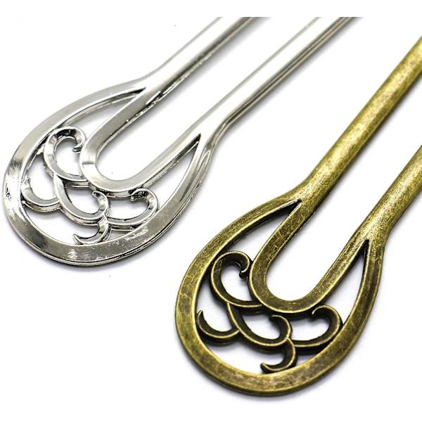 Sett med 3 metall U-formede hårnåler for kvinner, 16 cm