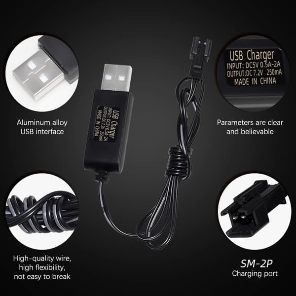 3.6V 4.8V 6V 7.2V NiMH batteri USB-lader for fjernkontroll A5