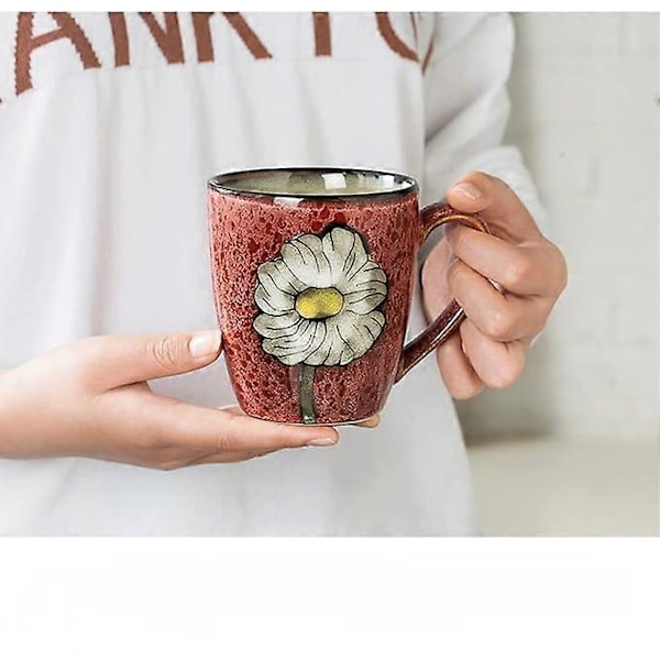Set med 2 Keramik 35 cl, Kaffemuggar, Temuggar, Ugn Glaseringsprocess, Mikrovågsugn- och Diskmaskinsäker, Perfekt för Te, Porslinsmuggar Röd och Blå