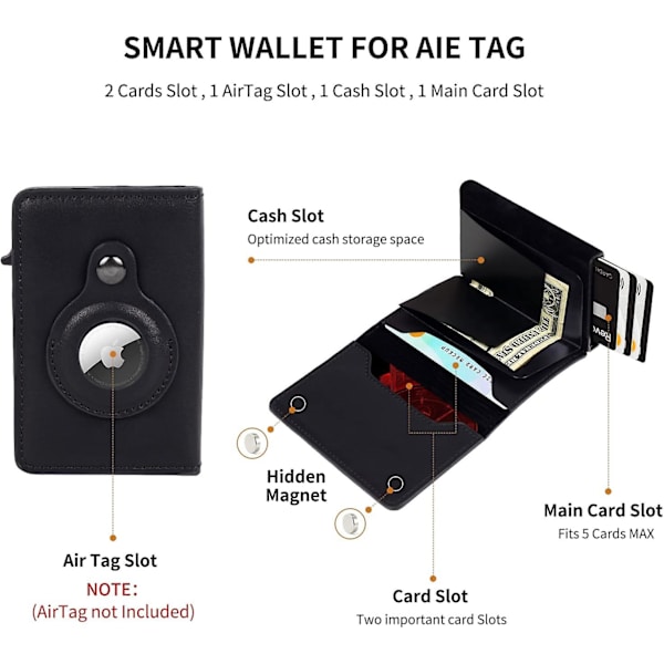 Læder Airtag Slim Wallet Pop Up Wallet Tegnebog til Apple Airtag (airtag ikke inkluderet) Mænds Rfid Blokerende Kortholder