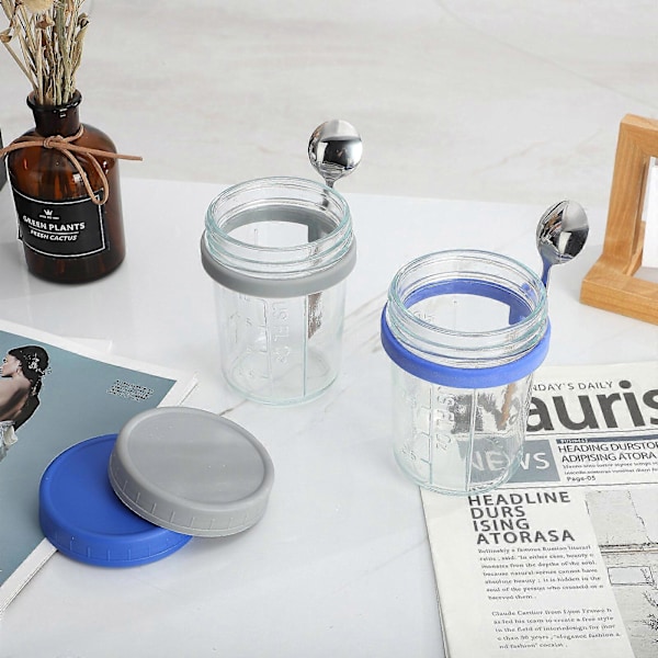Glasbehållare för Havregryn med Sked - 350ml Flerfärgad 30 cl Mason Jar med Bred Öppning för Overnight Oats, Flingor, Yoghurt - Lufttät Förslutning och Läcksäkert Lock Yellow 350ML