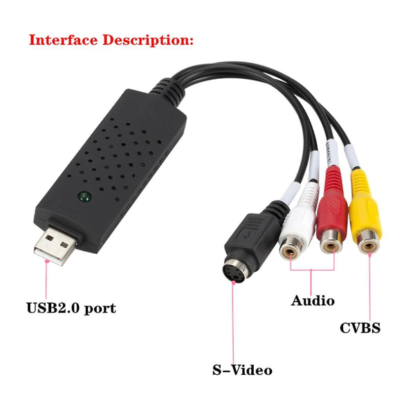 USB Videoopptakerkort, Audio Video Konverter for RCA til USB Konverter Mini DV VCR Hi8 DVD til Digital