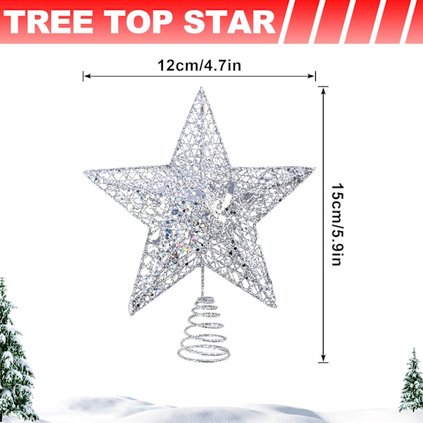 Sølvtrestjerne juletrepynt i metall - juletrepynt i stjerneform for juletrepynt - julepynt til hjemmet 12*15cm