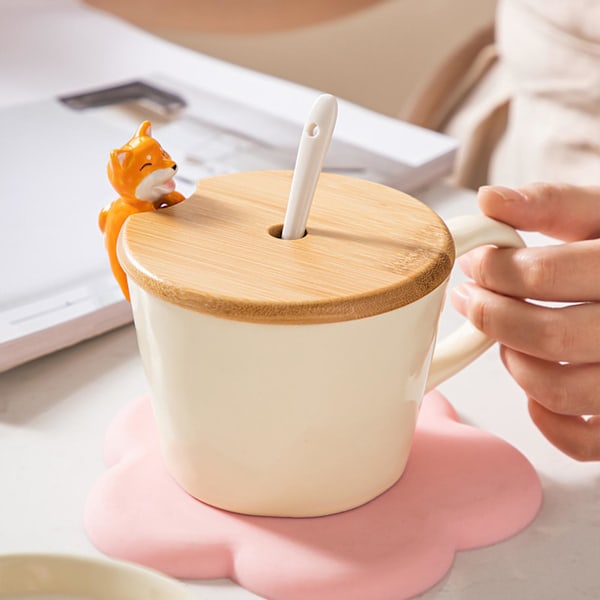 15% Rabat på Kaffe Kop i Form af Kawaii Dyr, 3D Tekop med Låg og Ske til Valentinsdag, Morsdag cat A cup*lid*spoon