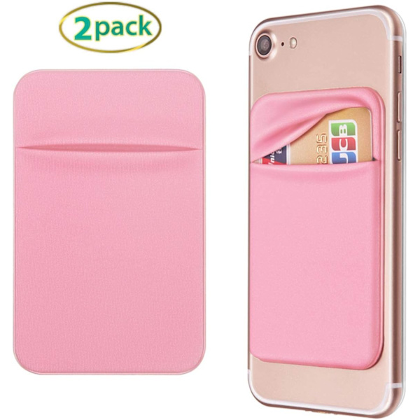 Mobiltelefon Lomme Selvhæftende Kort Holder Stick On Wallet Sleeve med Klæbende Kort ID Kreditkort ATM Kort Holder til 2 Pakke (Pink)