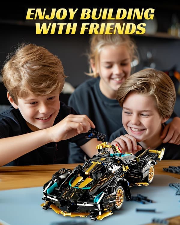 1:14 V12 Technic Super Sportsvogn Model Sæt - 1314 Stykker Sort Guld MOC Byggeklods Bil Racer Engineering Legetøj - Gaveidé til Voksne Drenge