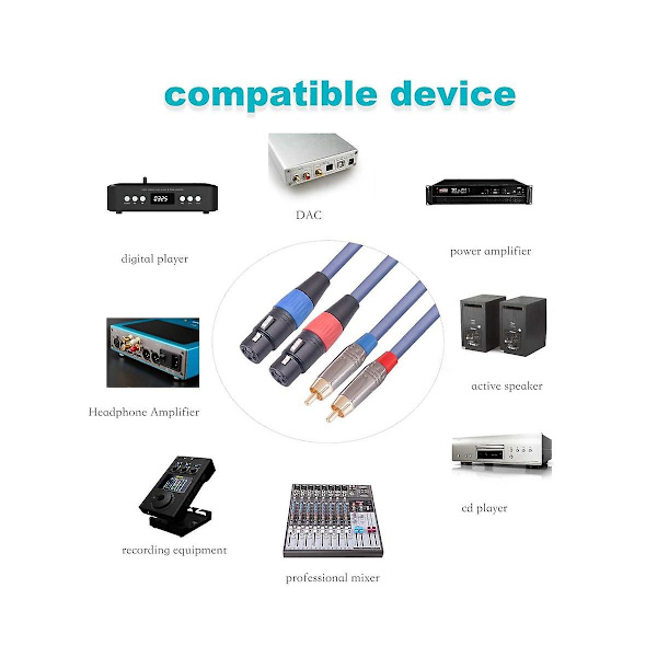 Dobbelt Xlr til Rca-kabel, Dobbelt Xlr Hun til Dobbelt Rca Han-kabel, 2 Xlr Hun til 2 Rca Han Hifi Audiokabel, 6,6 Fod
