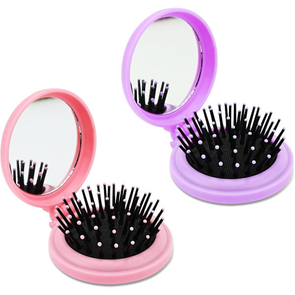 Hårborste Mini Rund Vikbar Kam 2-pack Solid Färg Mjuk Söt Spegel Mini Bärbar Vikbar Kam Luftkudde Massagekam