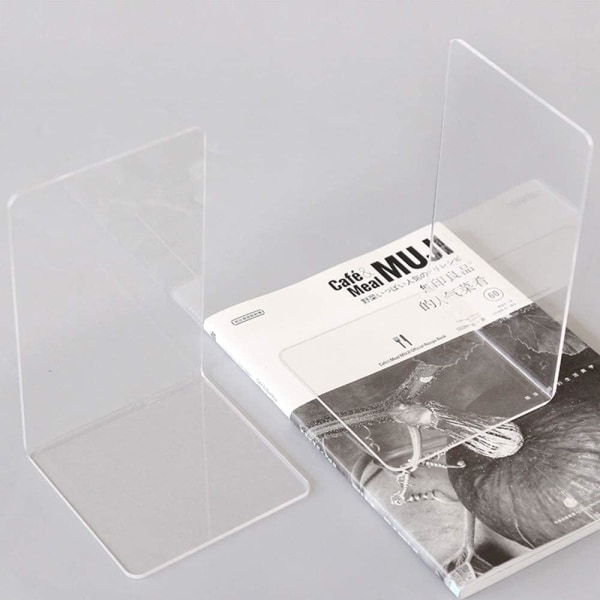 Bokstöd i plast akryl Klar design halkfria bokhyllor för sovrumsbibliotek Kontor skoldekoration Present (transparent 1 par)
