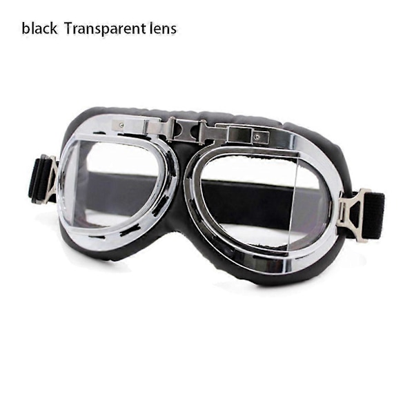 1 kpl Retro Pilotin Suojalasit Moottoripyörän Suojavarusteet Lasit Moottoripyörä Cruiser Cafe Skootteri Vintage Linssikehys Pölytiivis black-Transparent