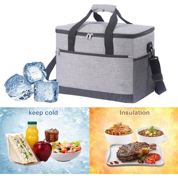 40×26×30cm Isoleret Madpose / Køletaske – Vandtæt – Til Indkøb, Grill, Camping, Rejser – Sort
