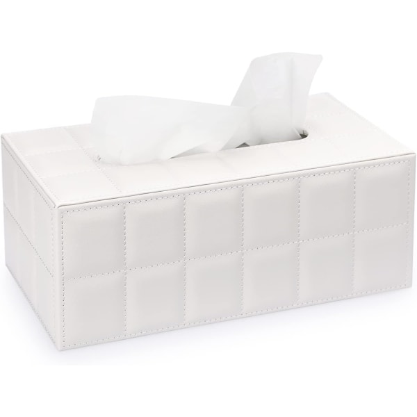 PU-läder Hushållskontor Rektangulär silkespappershållare Cover Case - Elegant och snygg heminredning, vit