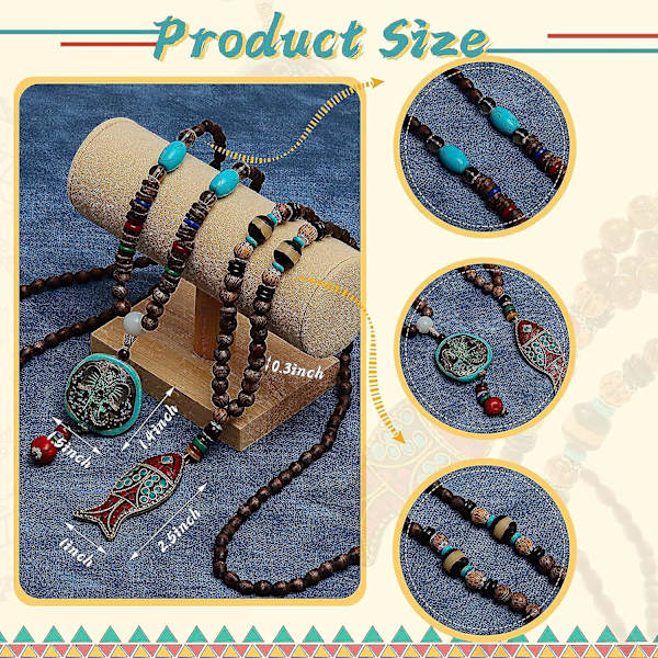 2 kappaletta Boho-kaulakorua naisille, Vintage pitkä helmikaulakoru käsintehty turkoosi kala norsu pitkä kaulakoru paksu Nepal kaulakoru naisille tytölle Je