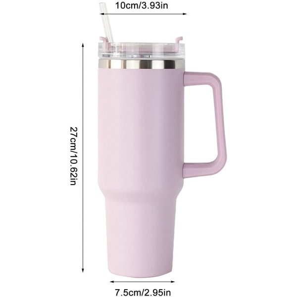 Vandflaske i rustfrit stål | Krus med sugerør og hank | Lækagesikker vakuumisoleret vandflaske til varm iskaffe (lyserød)